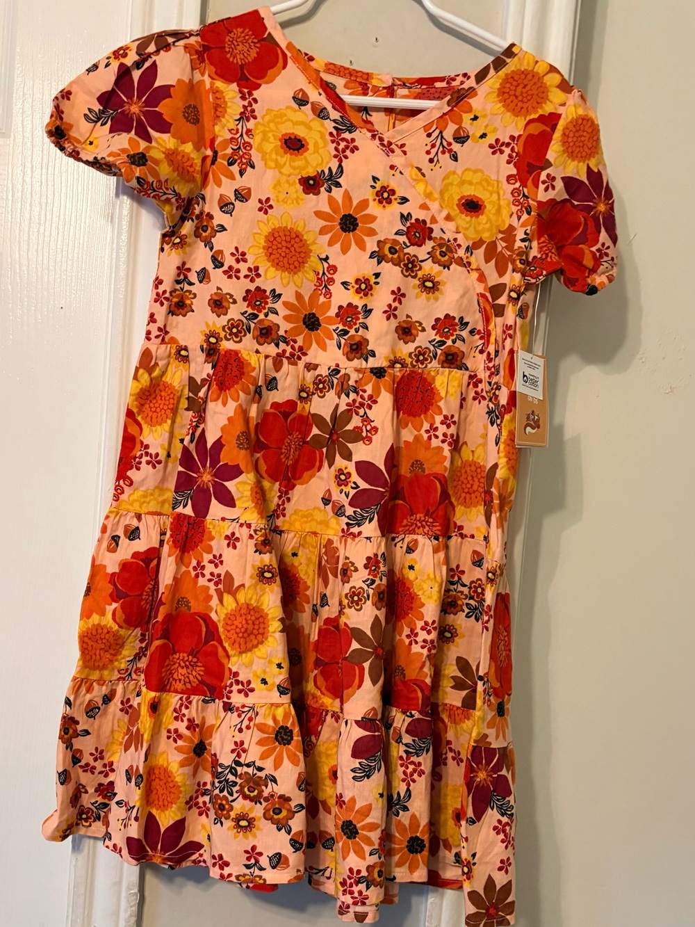 Gymboree Pink Floral Tiered Short Sleeve Dress with Orange Accents